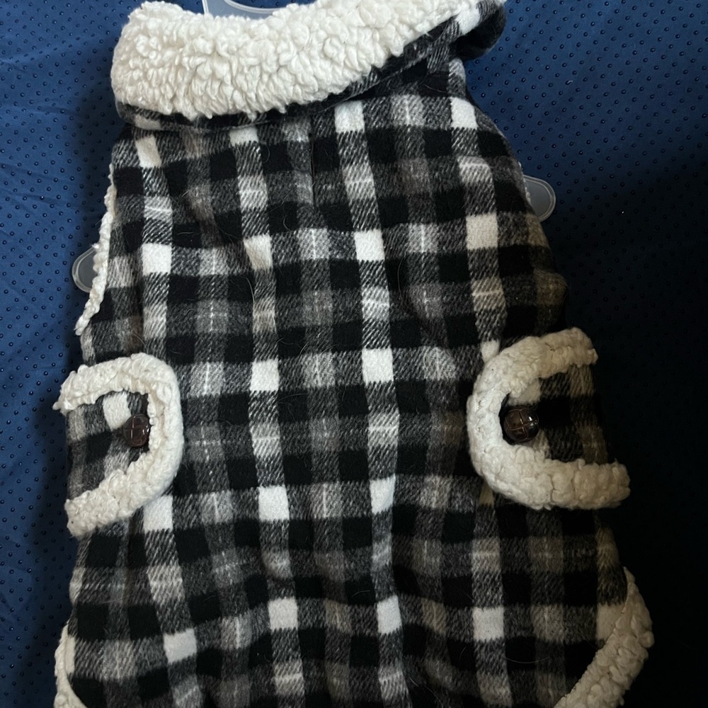 Plaid Dog Coat with Sherpa Trim